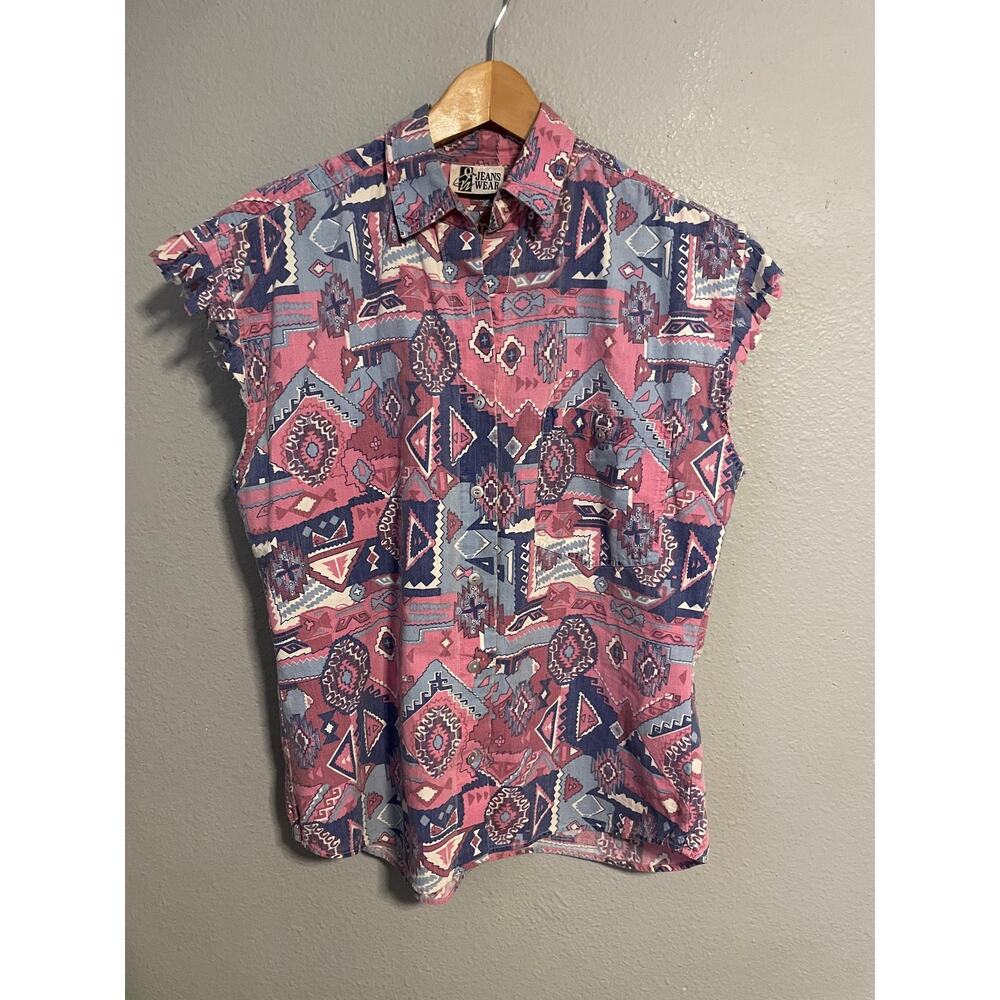 Vintage Jeans Wear Top Womens Large Southwestern Geometric Sleeveless 90s FLAW